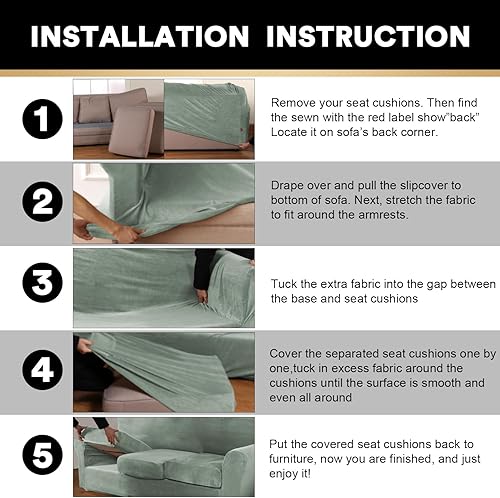 Miniatura 7 de PrinceDeco - 4 fundas de terciopelo para sofá de 3 cojines, protector suave de muebles con parte inferior elástica antideslizante, fundas de sofá