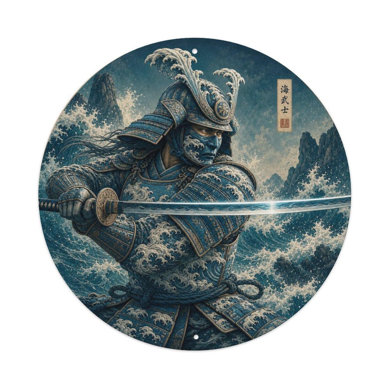 Okngb Style Turquoise Wave Horizontal Sweep Motion Dark Ronin Crest Metal Tin Sign Plaque Wall Decor For Cafe, Man Cave, Club Bar, Office, Home Garden Round Metal Poster 8X8inch