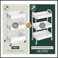 Vista 3 de Carrito con ruedas de 3 niveles, sin tornillos, carrito de almacenamiento de tres niveles, carrito de utilidad rodante con ruedas bloqueables