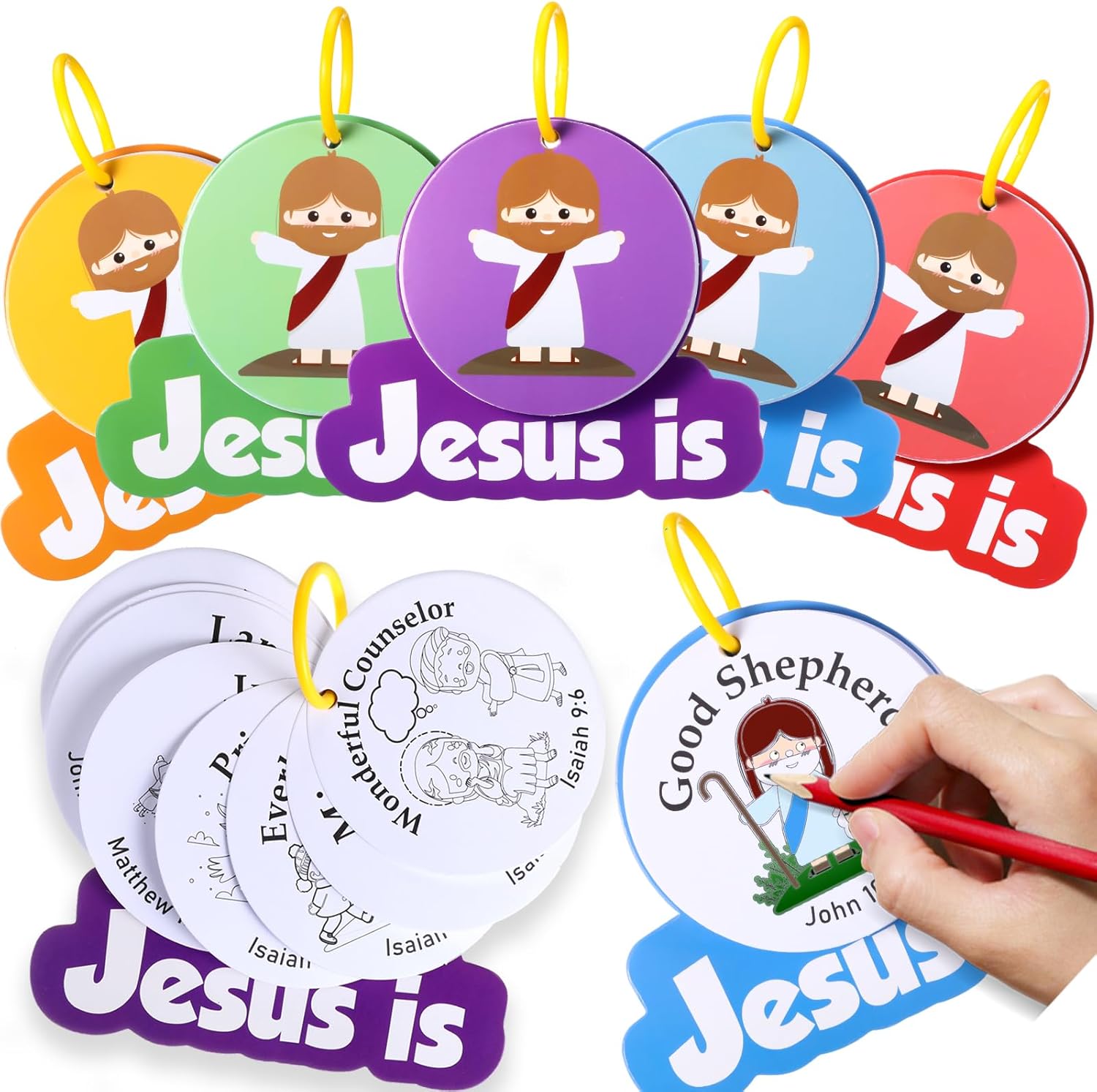 Motipuns 30 Pcs Church Christian Coloring Books Names of Jesus VBS Crafts Church Christian Crafts for Sunday School Religious Gifts Nativity Bible Story Study Kit