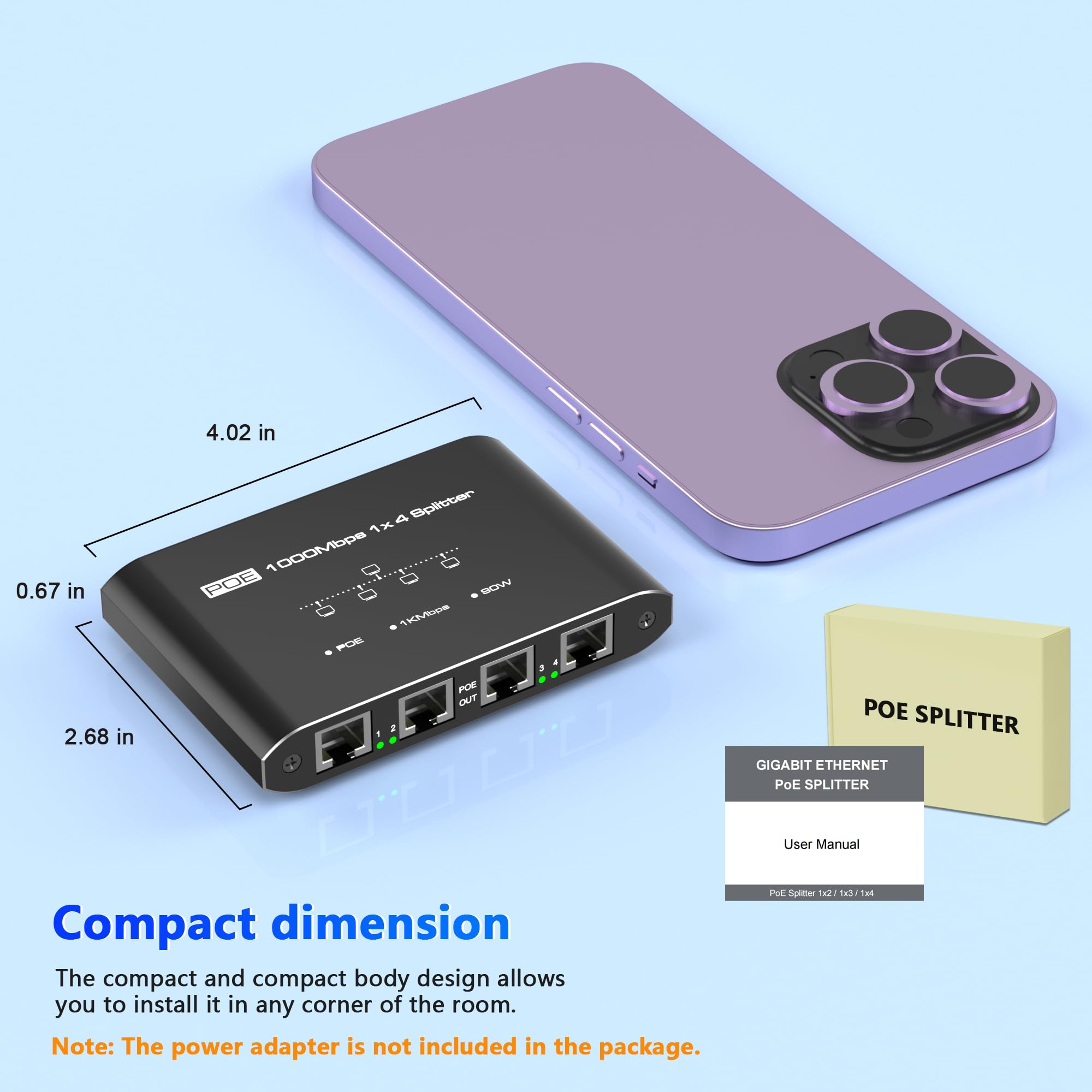Répartiteur PoE 1 entrée 4 sorties, commutateur PoE Gigabit 4 ports, conforme à la norme IEEE 802.3at/af, hub d'alimentation par port 30 W par port pour caméras IP/téléphones APVoIP (100 m