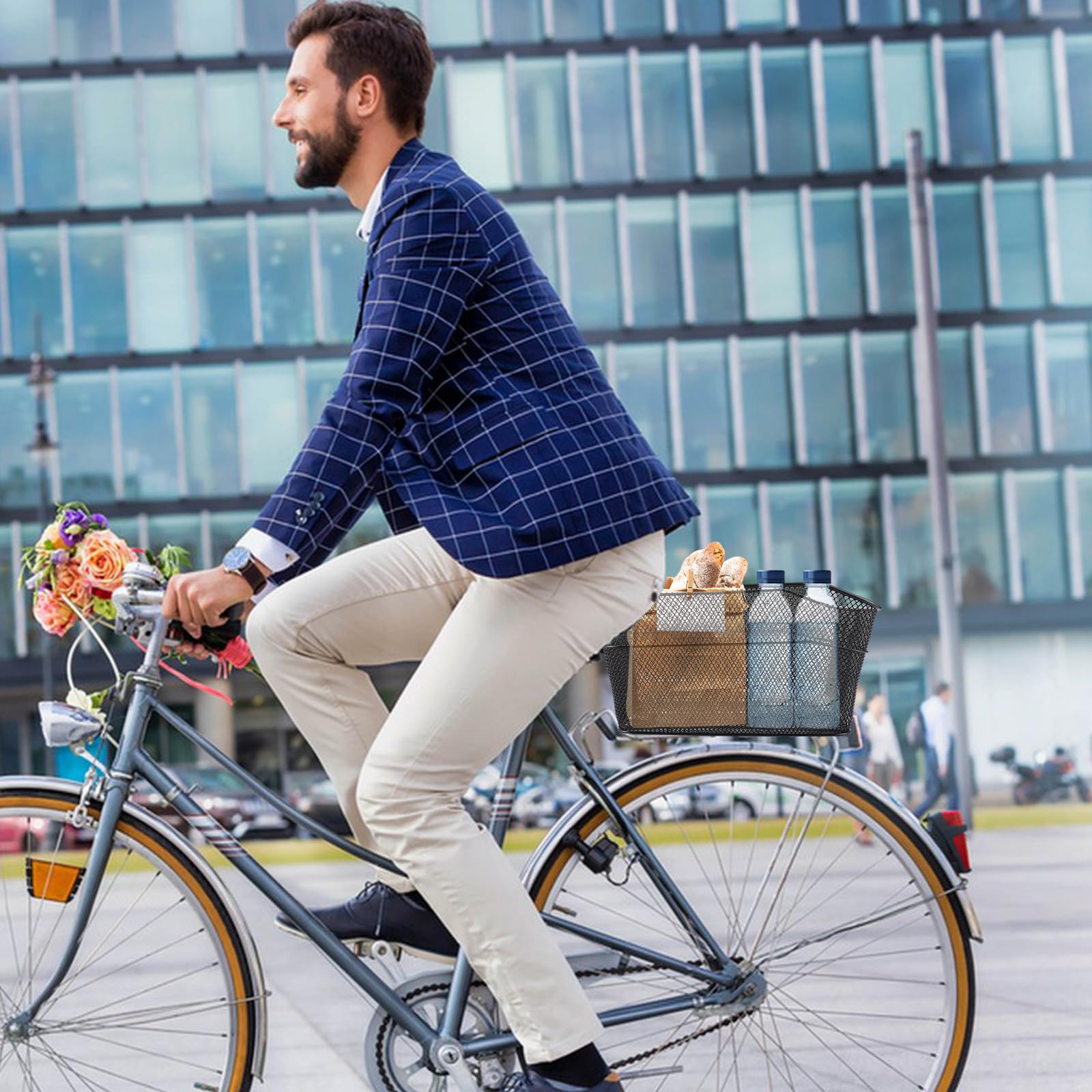 Panier Velo Arriere, 40x30x20cm Panier Velo Grand Arrière Panier pour Velo Porte-Bagages en Métal, Noir Panier Arriere Velo avec Doublure de Panier Vélo Arrière, 20L