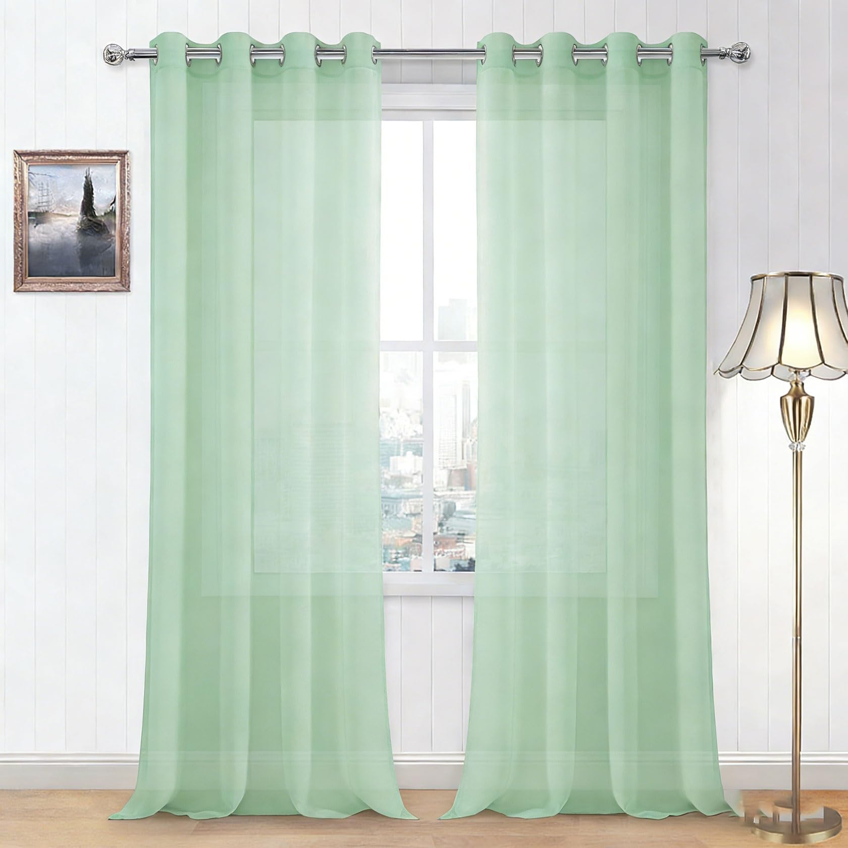 Rideaux voilages légers vert 120x205cm pour une maison douce