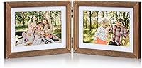 Vista 21 de Marco de Fotos de Madera Doble con Bisagras 5X7 Vertical y Horizontal en Veta de Madera Envejecida Estilo Granja, Muestra 4x6 con Paspartú o 5x7 sin