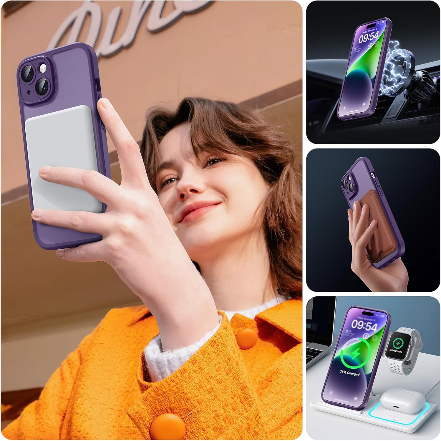 TOCOL Magnetic for iPhone 14 Case, Upgraded Full Camera Protection, Compatible with Magsafe, Drop Protection, Translucent Matte Back Bumper Phone Cover 6.1-Inch (Midnight Purple) - Image 6