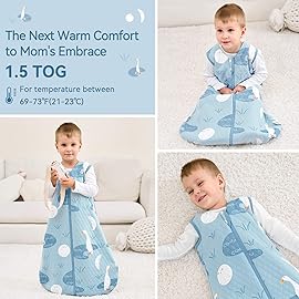 Unnivoll Baby Sleep Sack 6-12 Months 1.5 Tog Baby Wearable Blanket 100% Cotton Fabric Warm Sleeping sack with 2-Way Zipper Quilted for Infant Newborn Tog Blue Duck