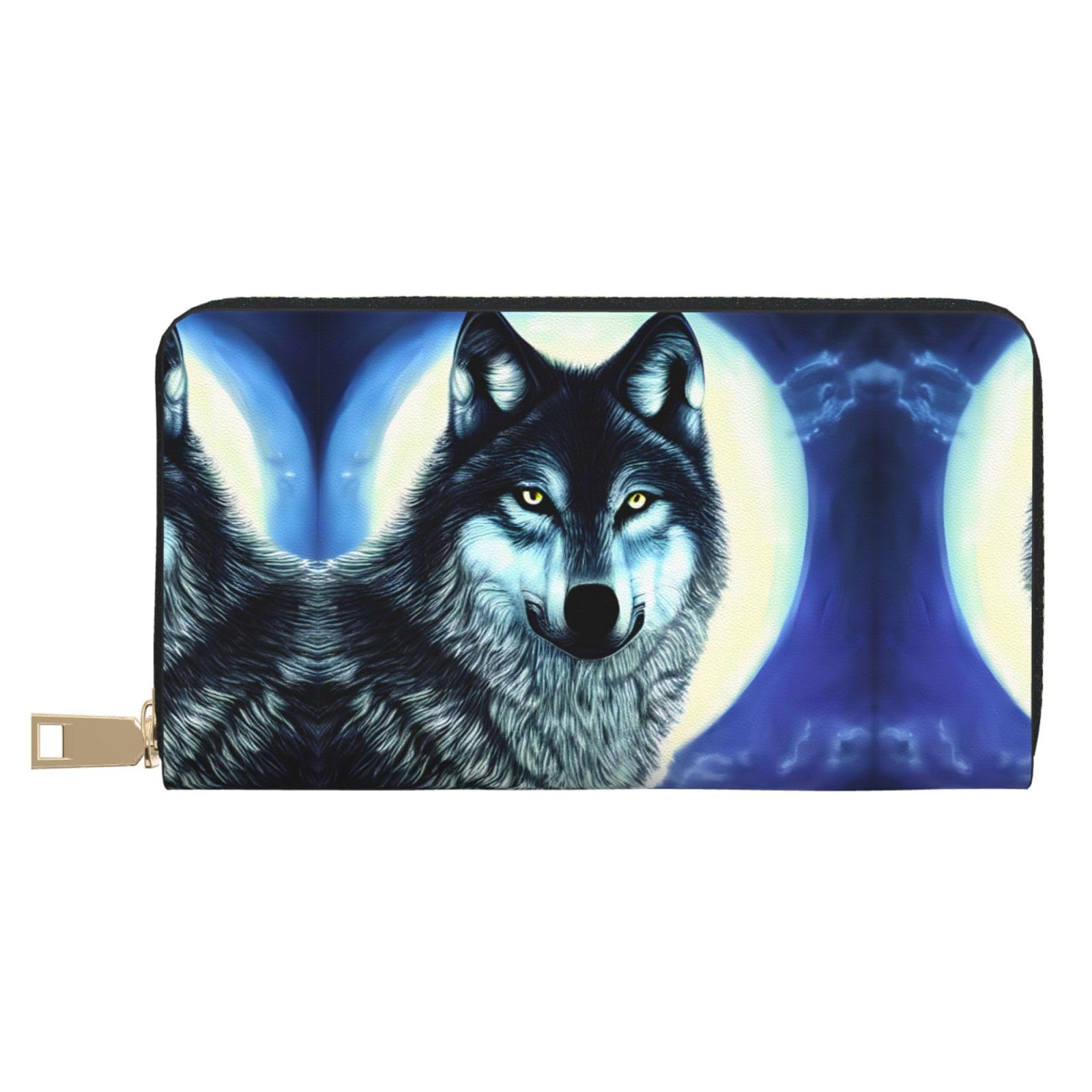 Cartera de mano Wolf Under Moon versátil con compartimento para móvil y monedas 7