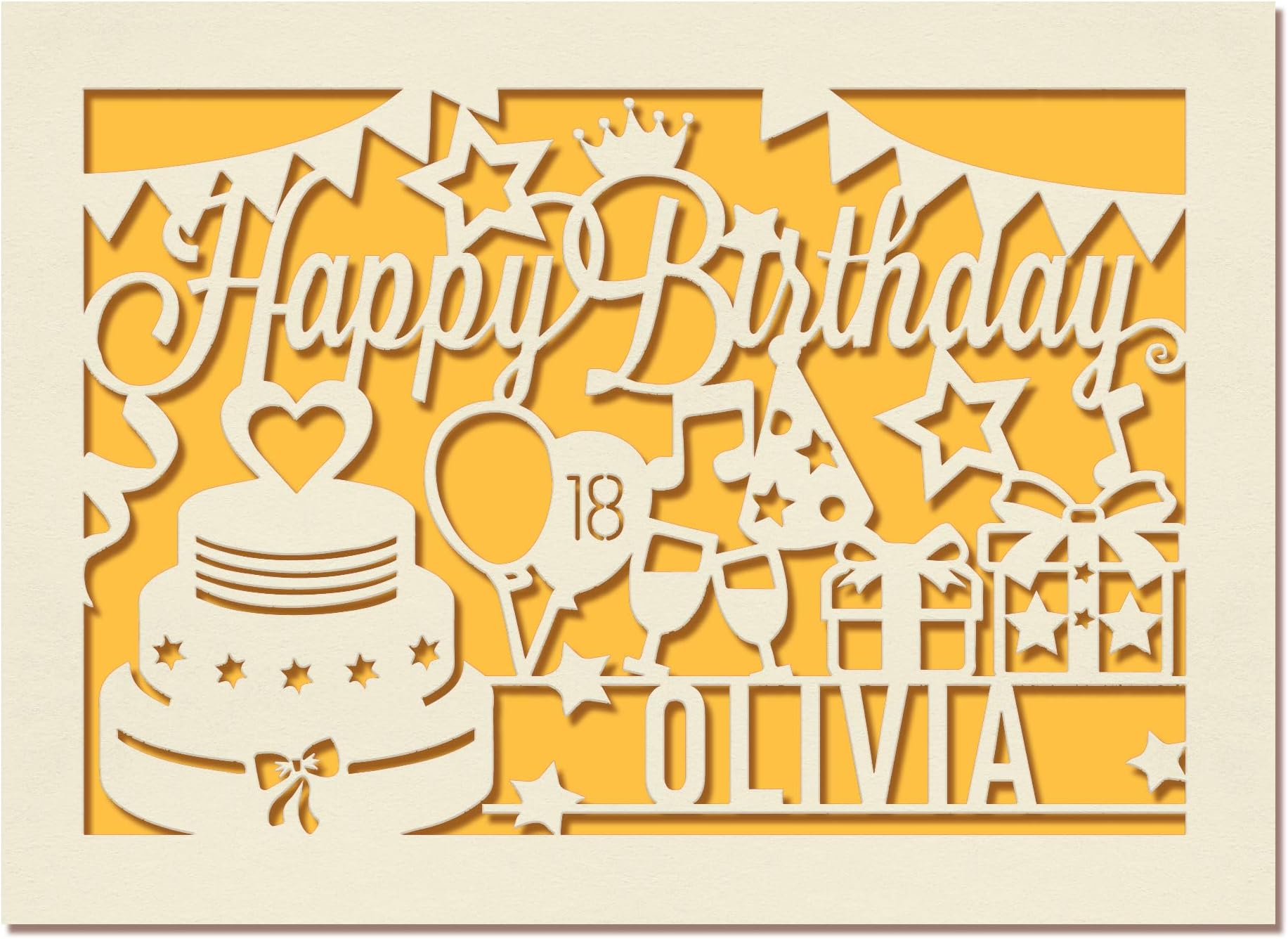 EDSG Personalised Birthday Card Laser Paper Cut Greeting Cards Birthday Custom Gift | Hand Finished in UK | Any Name Any Age Gift for Mum Adults 30th 40th 50th 60th 70th 80th 100th (Gold)