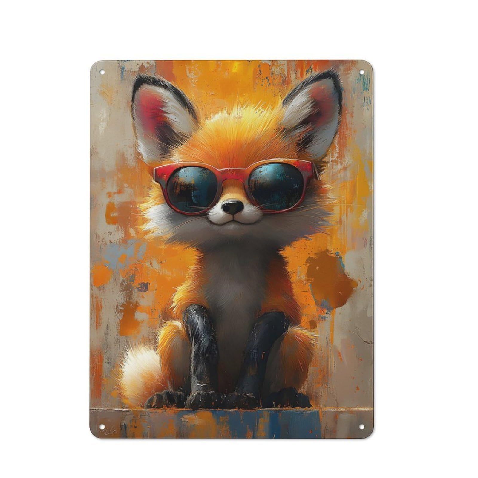 Junmoney Cool Fox In Sunglasses Clean Industrial Decorative Metal Plaque 40X30cm, Loft Wall Plaque For Modern Home, Workshop, Office Or Cafe
