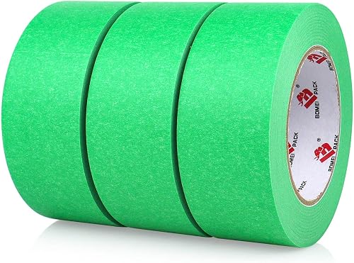 BOMEI PACK Green Painters Tape 2 inch Wide, 3 Rolls Green Masking Tape 2 inch x 60 Yards (180 Total Yards) Residue-Free Painting Tape for Labeling, DIY Crafting, Decoration and School Projects