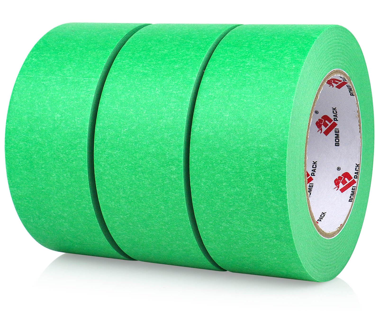 BOMEI PACK Green Painters Tape 2 inch Wide, 3 Rolls Green Masking Tape 2 inch x 60 Yards (180 Total Yards) Residue-Free Painting Tape for Labeling,
