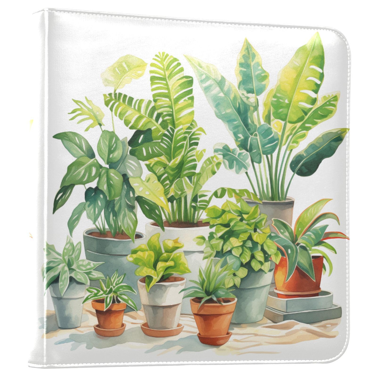 JIPONI Indoor Potted Plants Handdraw Large Photo Album, DIY Leather Cover Scrapbook Albums for 4x6 5x7 6x8 Pictures, Self Adhesive Memory Book for Wedding, Baby, Family