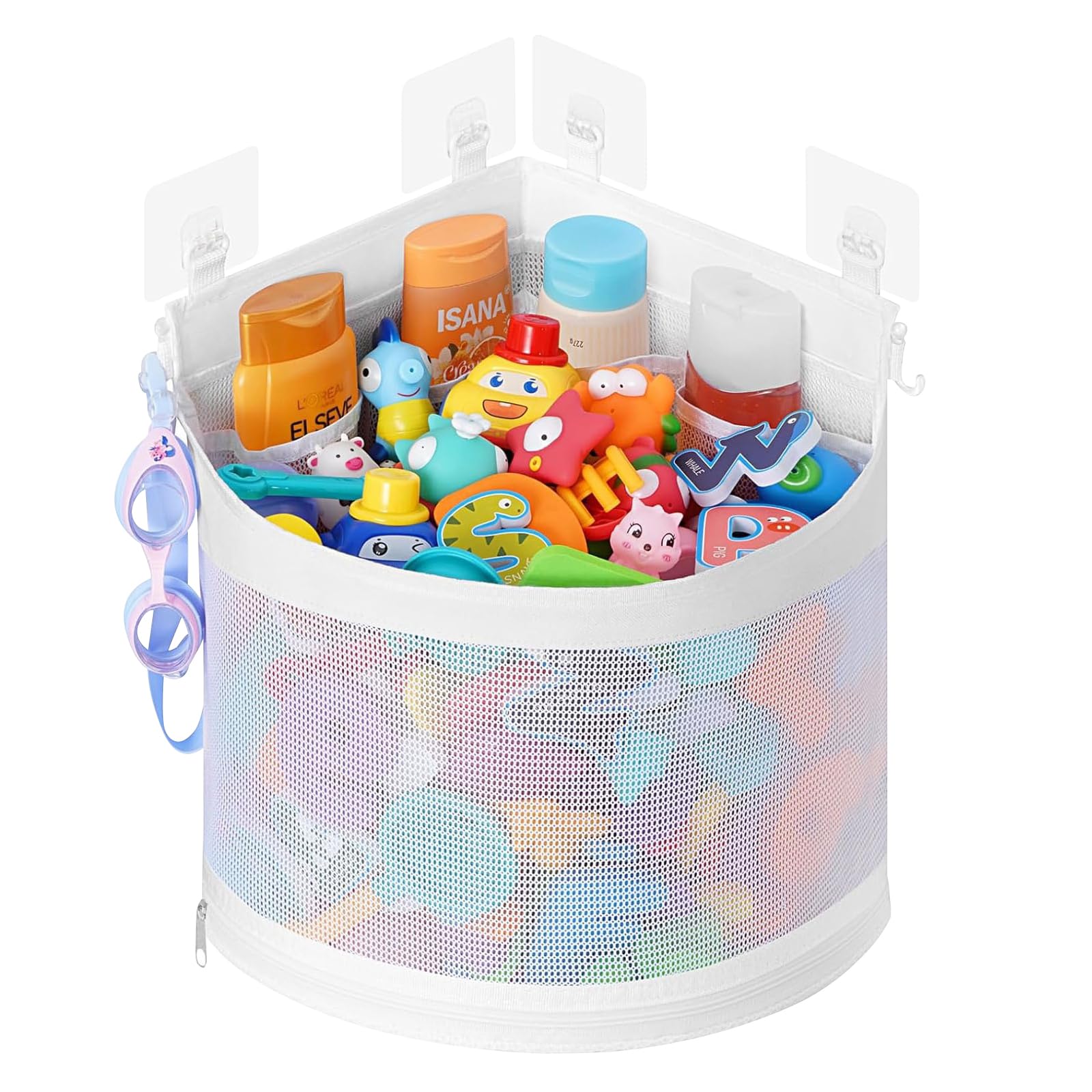Bath Toy Storage Net, Durable Bath Toy Net with 4 Self-Adhesive Hooks, Large Capacity Quick Dry Bathroom Toys Storage, Convenient Organize Bathroom Toys(White) โ image 1