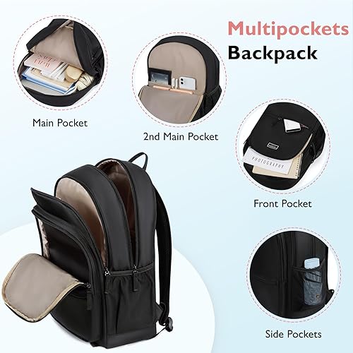 Miniatura 3 de mommore Mochila escolar con 3 compartimentos grandes, resistente al agua, ligera, mochila de viaje casual, Negro -, Mochila para niños
