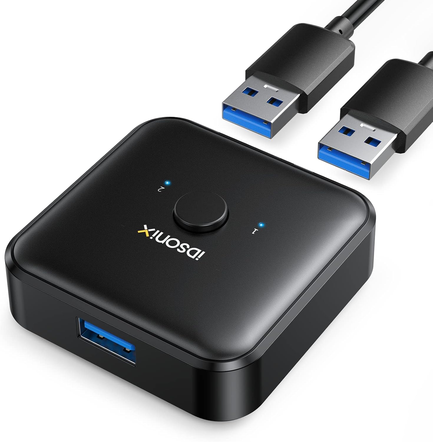 IDsonix USB 3.0 Switch 2 Computers Share 1 Device,1 in 2 Out Or 2 in 1 Out Bi-Directional for Printers/Keyboards/Mice, 5Gbps Plug and Play Switcher, 2pcs A to A 3.3ft Cables,Plastic,Black