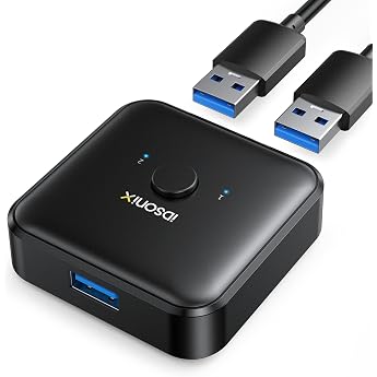 iDsonix USB 3.0 Switch 2 PC, Bi-Directional USB Switch 2 in 1 out (1 in 2 out) KVM Switch for PC, Printer, Scanner, Keyboard,