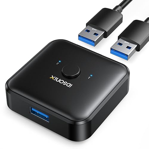 IDsonix USB 3.0 Switch 2 Computers Share 1 Device,1 in 2 Out Or 2 in 1 Out Bi-Directional for Printers/Keyboards/Mice, 5Gbps Plug and Play Switcher, 2pcs A to A 3.3ft Cables,Plastic,Black