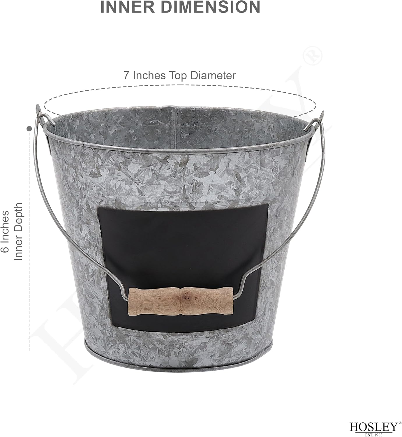 Hosley Galvanized Metal Chalkboard Bucket with Wooden Handle 7 Inch Dia – Set of 8 Rustic Farmhouse Floral Planter, Ideal for Home Décor, Office, Party, Wedding, Indoor, Outdoor or Tabletop Décor