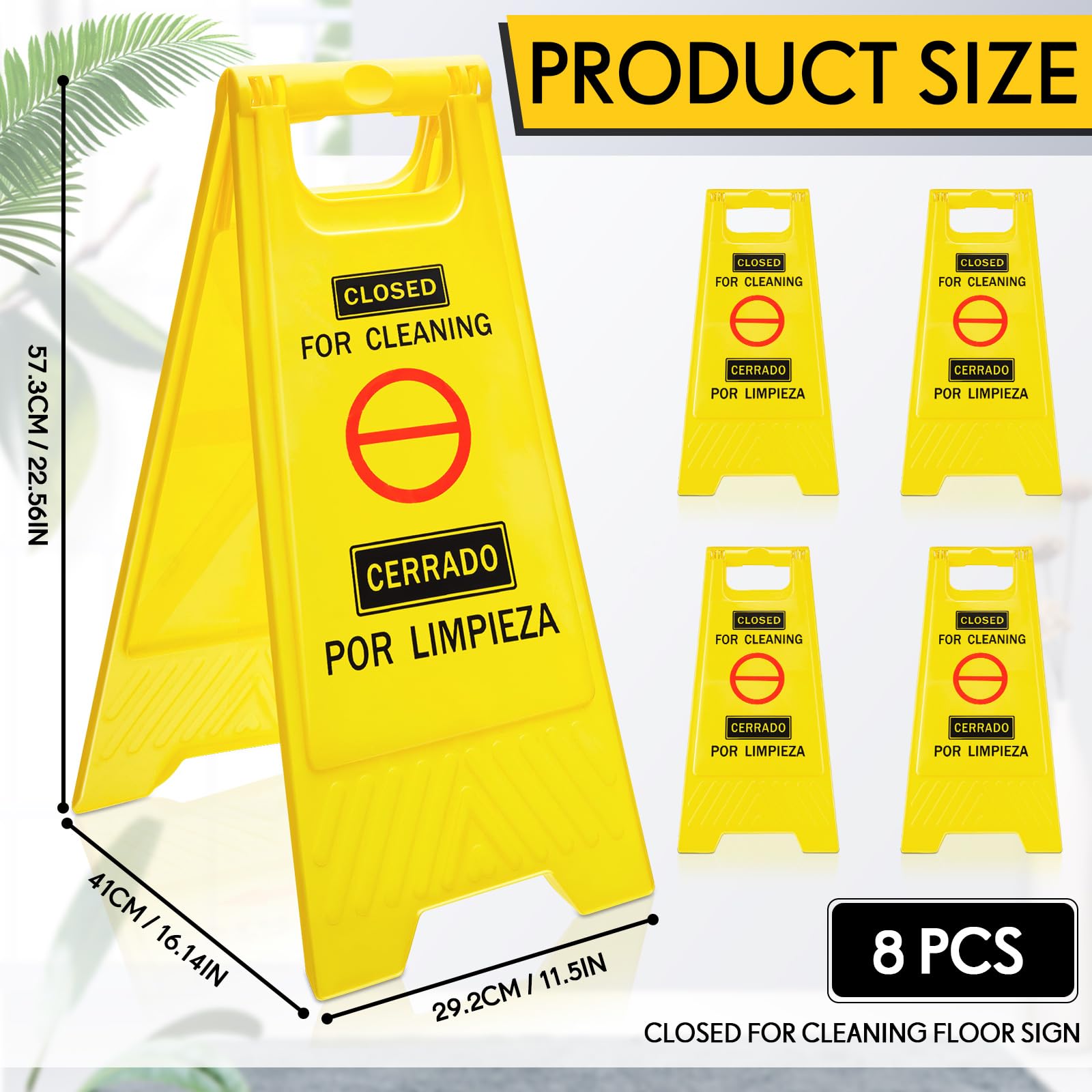 Geetery 8 letreros bilingües de dos caras plegables para limpieza de suelos, para limpieza, color amarillo brillante, para uso comercial, inglés y español