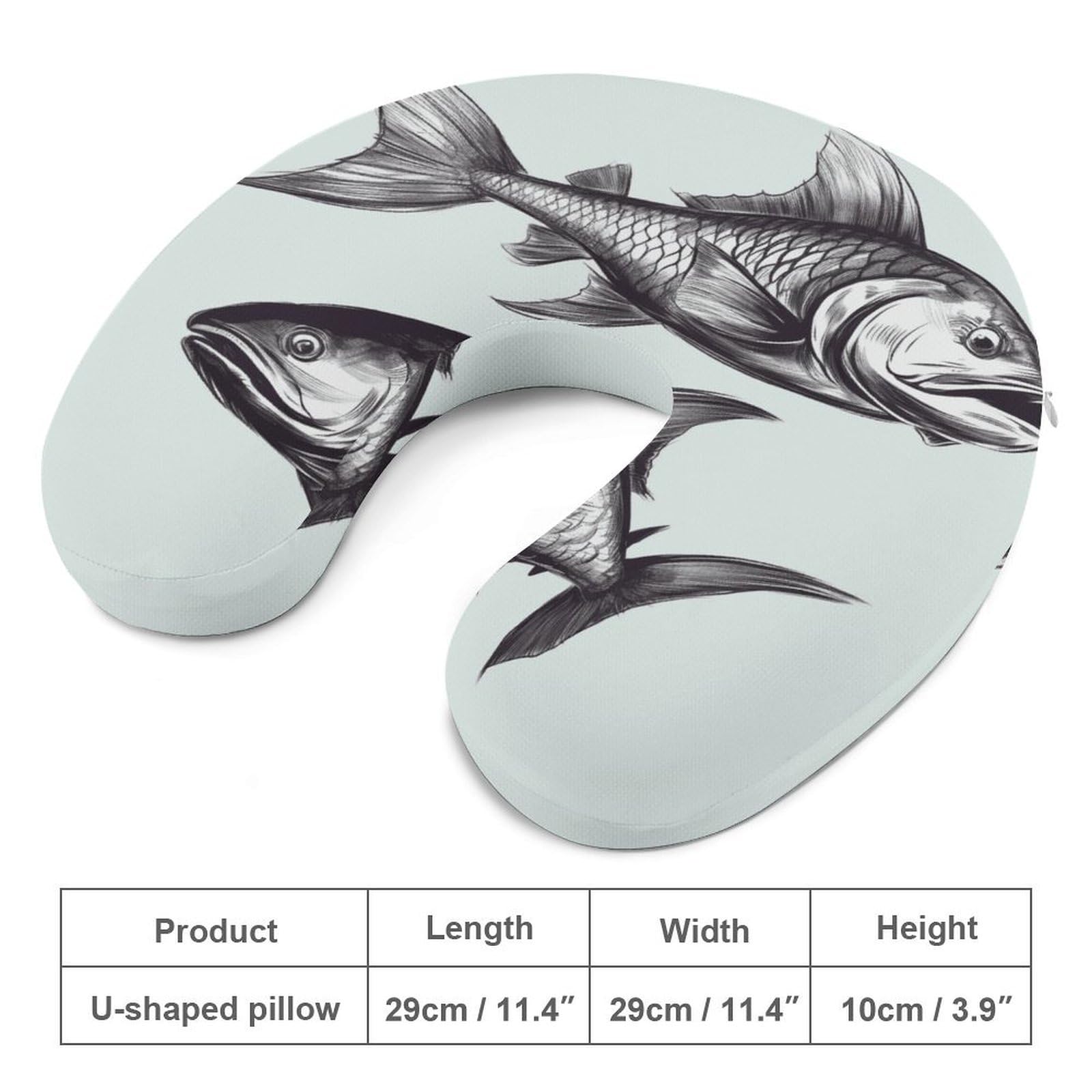 Sketch Fish Poduszka w kształcie litery U, rdzeń poduszki z pianki z pamięcią kształtu, poduszka zapewniająca wsparcie szyi, poduszka podróżna, odpowiednia do samolotów, samochodów, domów i