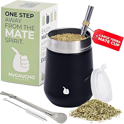 Miniatura 6 de GAUCHO-MARKET Yerba Mate Cup Gourd - Juego de tazas de té mate de acero inoxidable con aislamiento de doble pared, incluye 2 bombillas (pajita de
