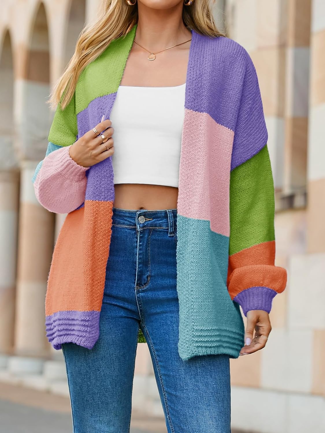 Saodimallsu Womens Boho Cardigans Colorful Long Sleeve Cardigan Open Front Sweaters Chunky Knit Coats Loose Fit 2025 - Image 4