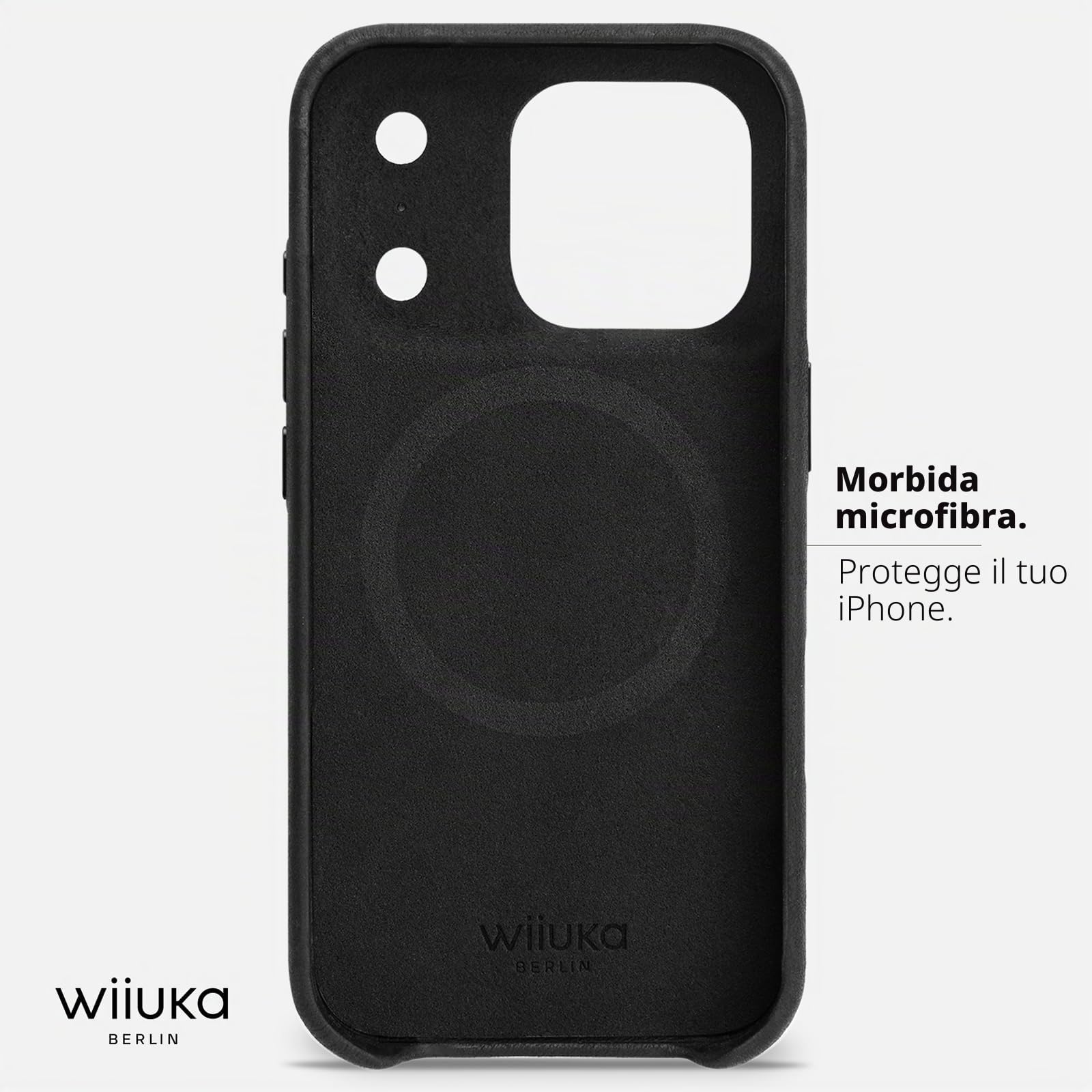 WIIUKA Custodia per iPhone 17 Pro Max, Pelle dalla Germania, Custodia in Pelle Extra Sottile, Custodia Premium per Smartphone, Case, Qi, skiin More, Vintage Nero