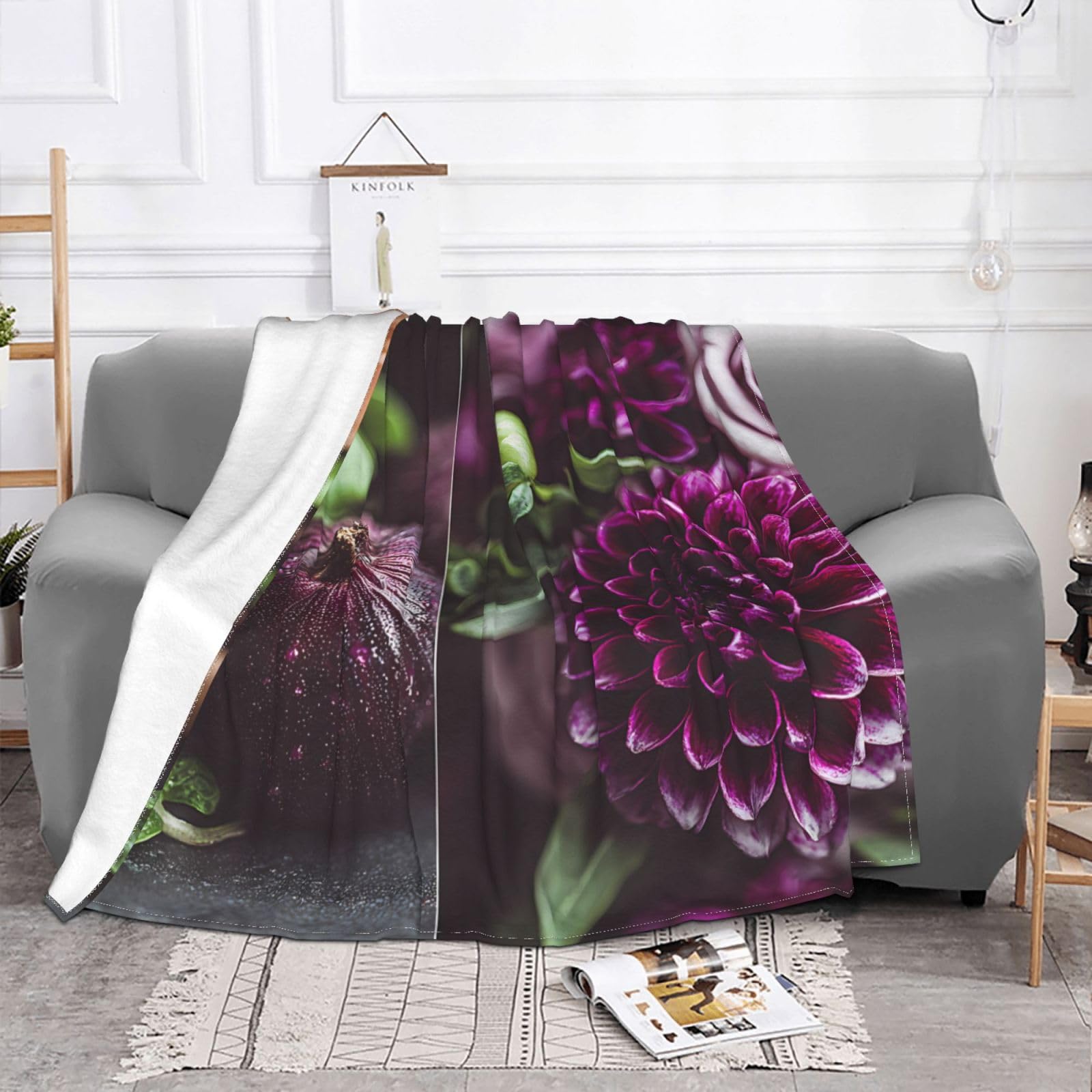 Manta de viaje portátil de 80 x 60 pulgadas, suave, resistente a las arrugas, plegable, exquisito estampado de cebolla morada