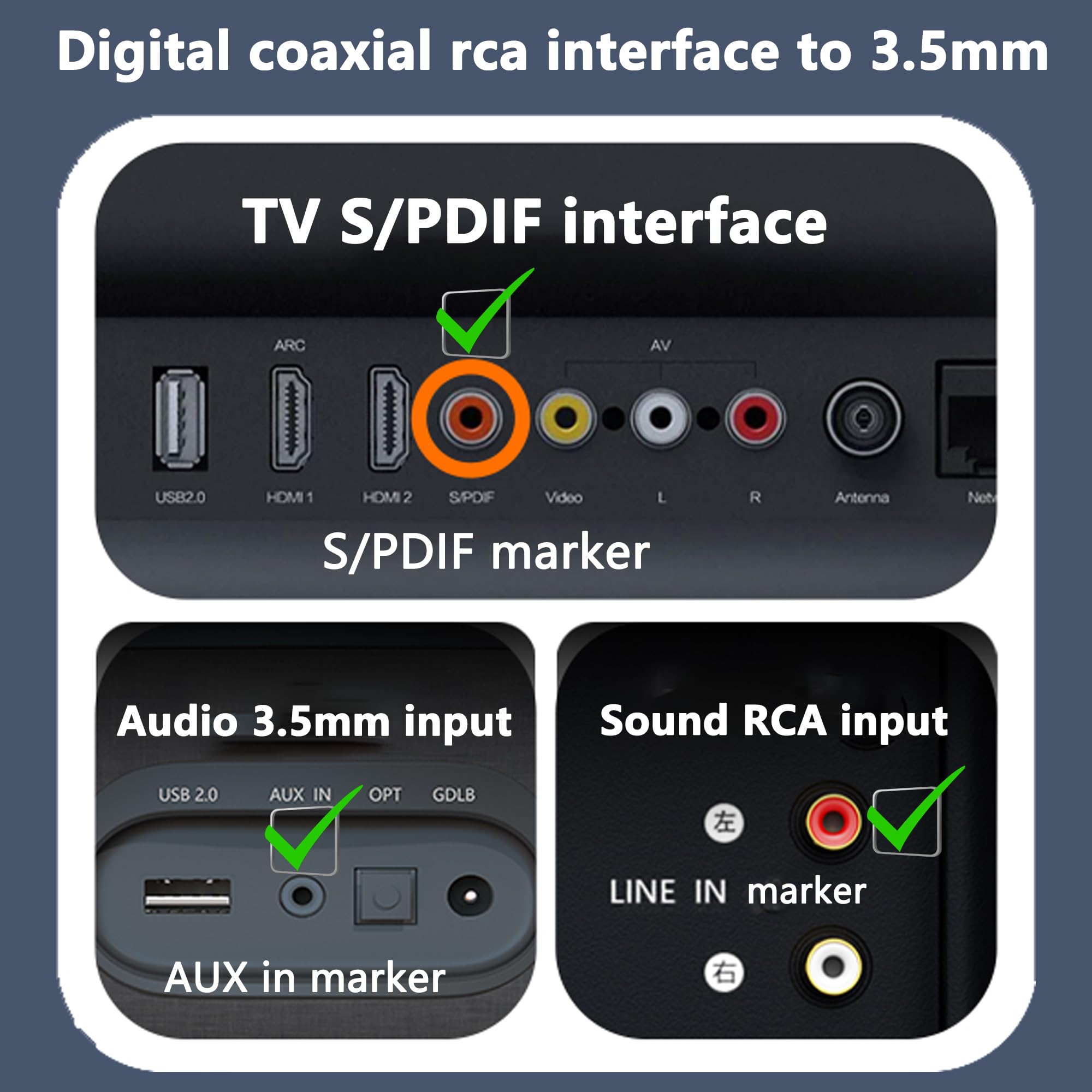 Câble audio stéréo coaxial numérique RCA vers femelle 3,5 mm avec interface USB, pour lecteur Blu-ray, décodeurs, PS4, haut-parleur, amplificateur, TV - 0,2 m