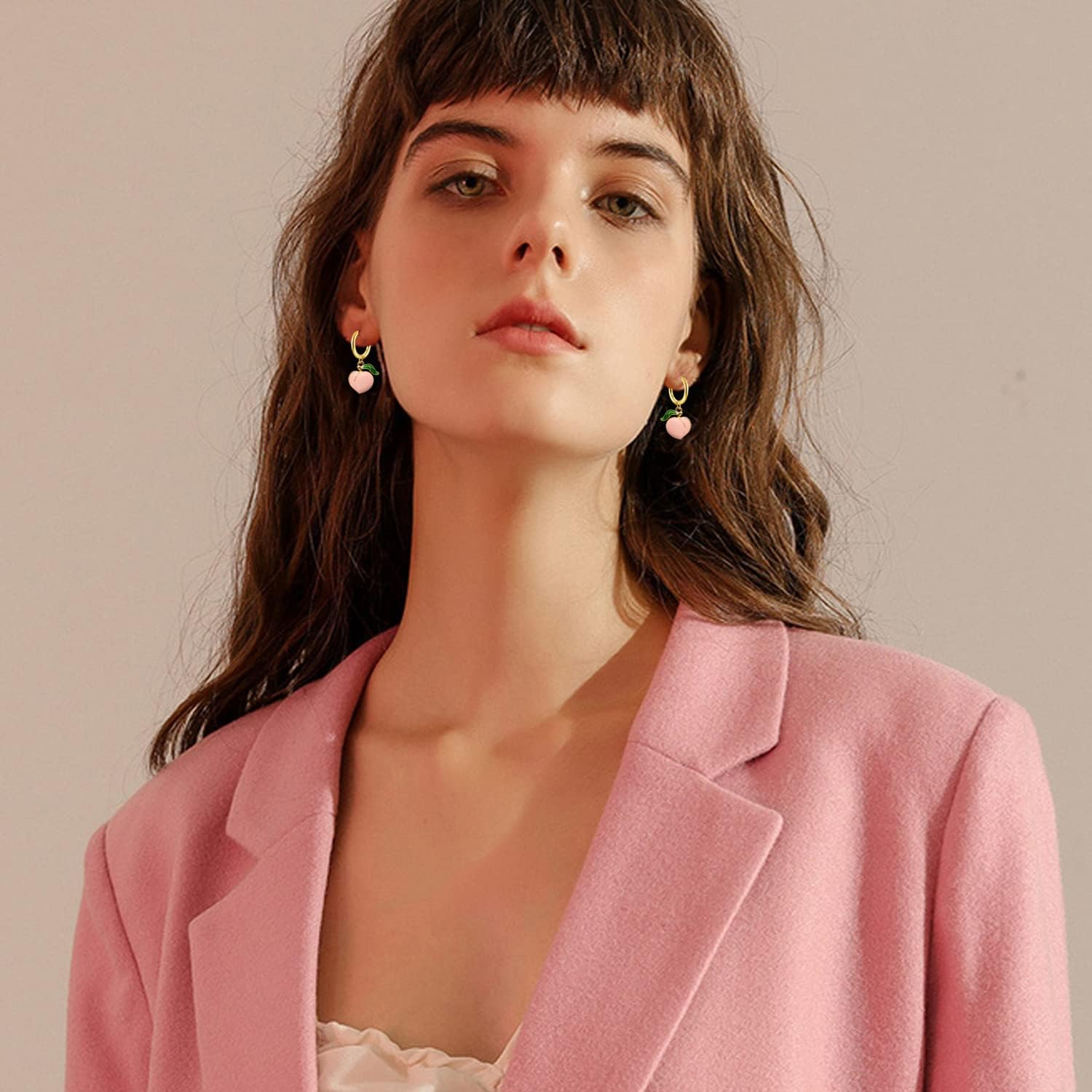 6 Pairs Handmade Funny Cute Fruits 925 Hoop Dangle Drop Earrings Peach Grape Pineapple Daisy Strawberry Hoop Earrings Sets Statement Jewelry Gifts For Women Girls - Image 2