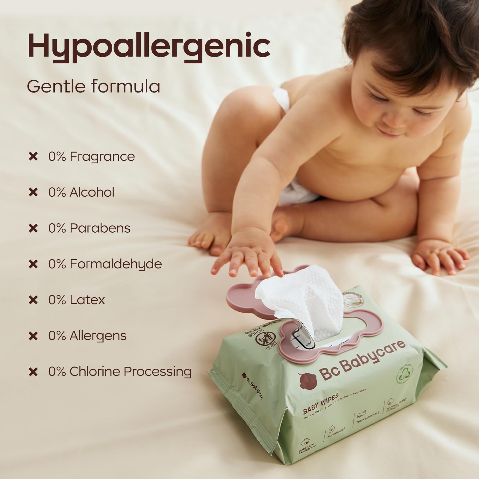 Bc Babycare Cloud Moist Toallitas húmedas para bebé, gruesas y XL, 99% de agua, ultra hidratantes, sin perfume, hipoalergénicas para pieles sensibles, biodegradables, 6 tapas abatibles, 480 unidades
