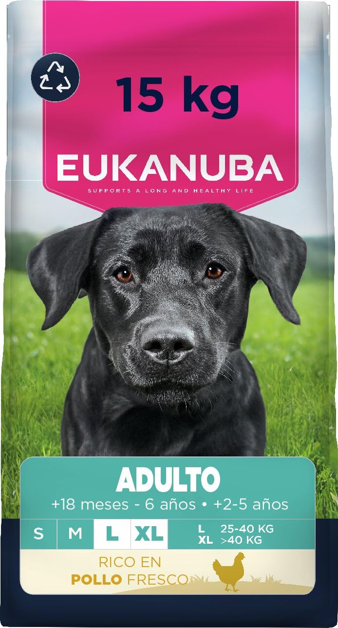 Eukanuba, alimento seco para Perros con Pollo Fresco para Razas Grandes - Alimento seco Premium para Perros Adultos, 15 kg