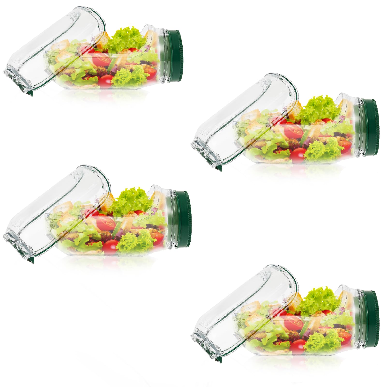VAVPUP Original Salad Pod - 700ML Side Open Design with Leakproof Dressing Container,Microwave/Dishwasher/Freezer Safe for Meal Prep & Travel,Ideal for Home,Outdoor & Party Use (4pcs-Green)