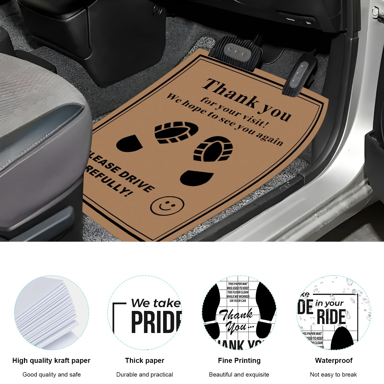 MTRPS 50 PCS Car Paper Floor Mats 16 x 20 Inch Disposable Auto Carpet Pads with Footprint Words — view 3
