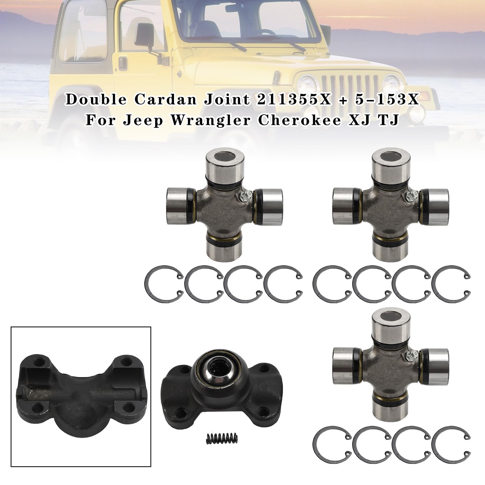 Topteng Double Cardan Joint 211355X + 5-153X passend für Jeep Cherokee XJ 1984-2001, passend für Jeep Wrangler TJ 1997-2006
