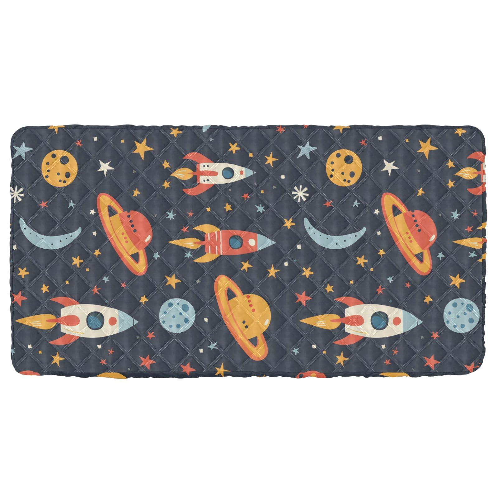 Portable Toddler Bed Sheet for Kids Cartoon Rocket Planet Moon Stars Travel Bed Fitted Sheet