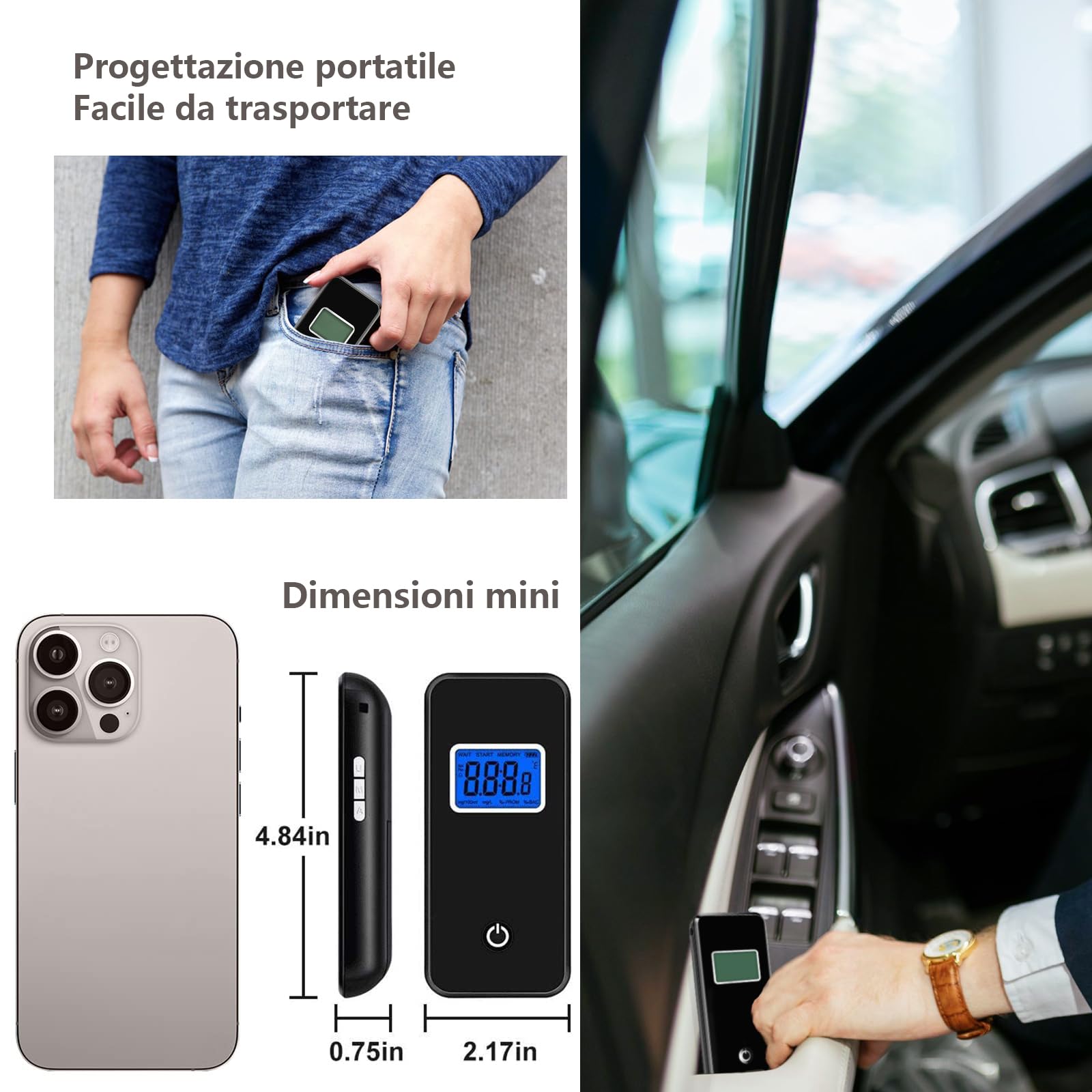 Tragbarer Alkoholtester, zertifiziert, professioneller digitaler Alkoholtest, mit LCD-Display, blau, digital, tragbar, persönlich, für den privaten und professionellen Gebrauch (10 Mundstücke)