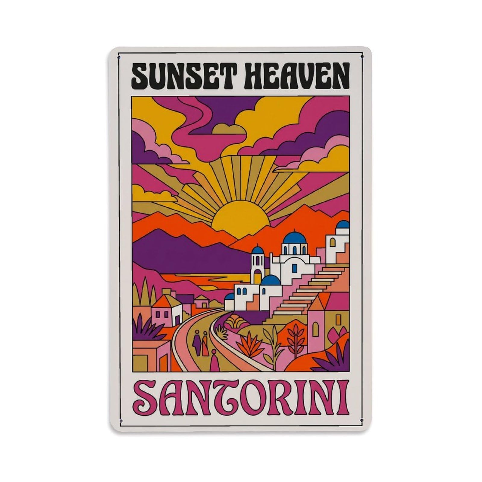 Gead 8X12inch Style Vintage Travel Santorini Sunset Heaven Metal Tin Sign