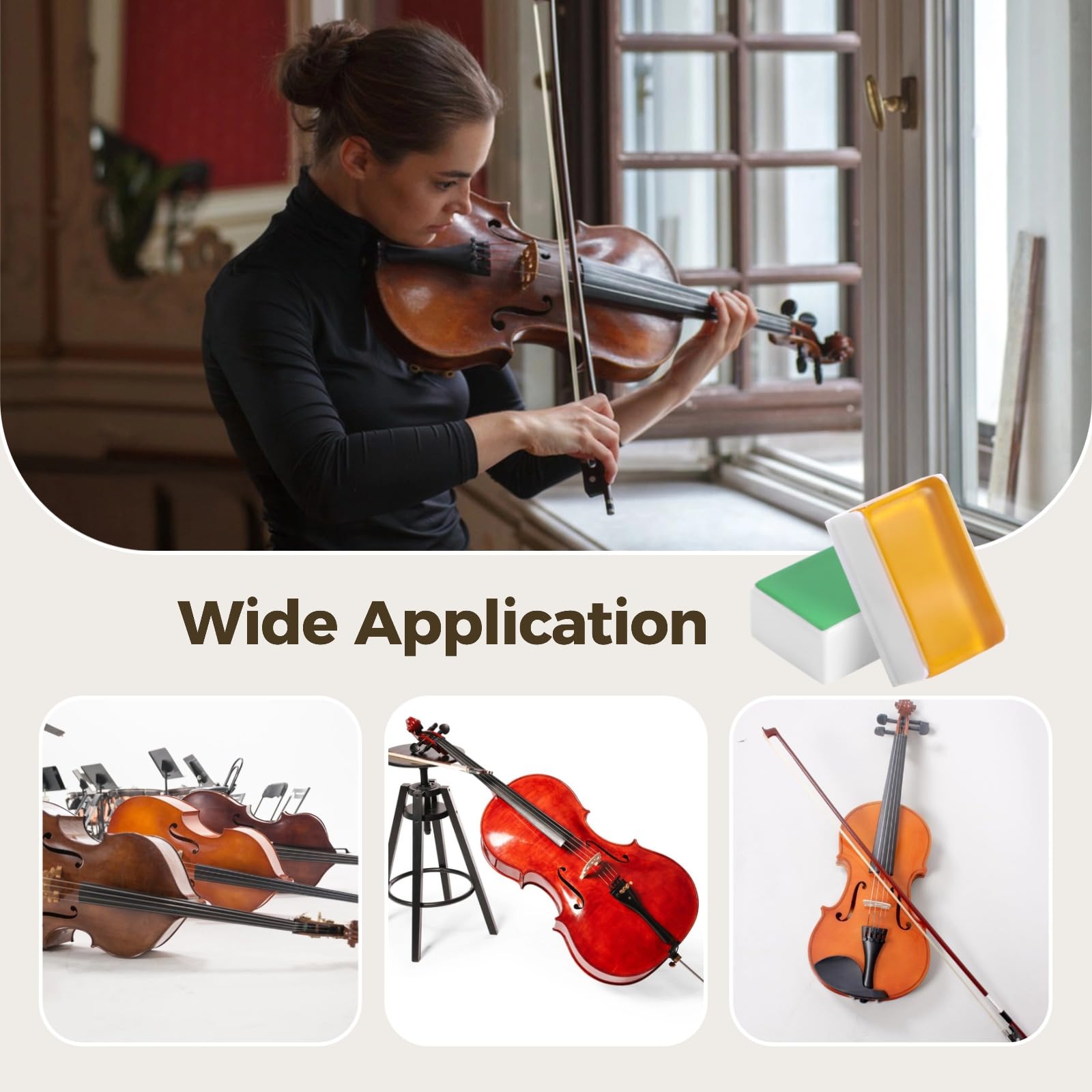50 Stk. Kolophonium für Violine, helles Kolophonium im einzelnen Kunststoffetui, mit gleichmäßigem Griff für den Bogen, für Violine, Viola, Cello, Bass und Erhu, klarer Klang beim Üben
