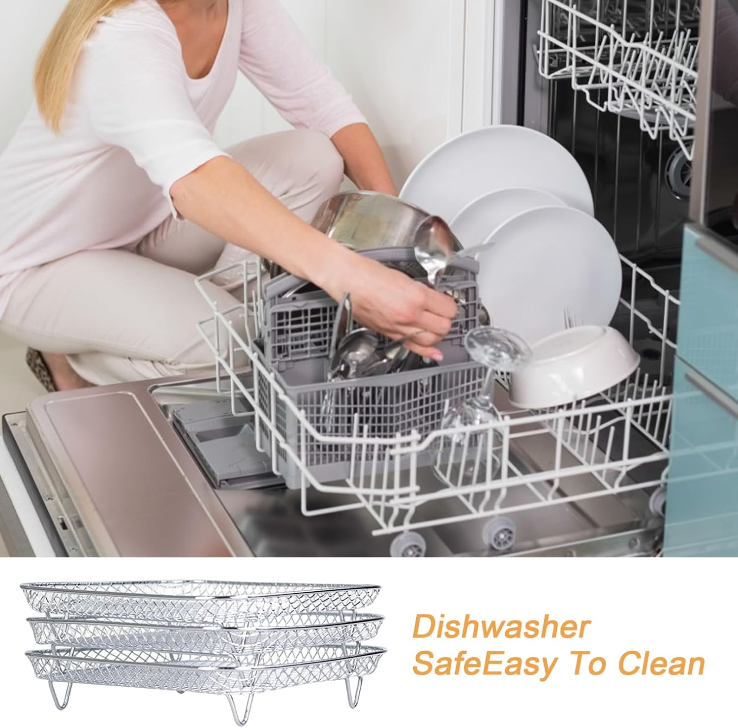 1 Set Air Fryer Rack 8x8" Square 3 Layer Air Fryer Stainless Steel Basket Easy to Clean Cooking Grate Stand Accessories for Grill, Oven