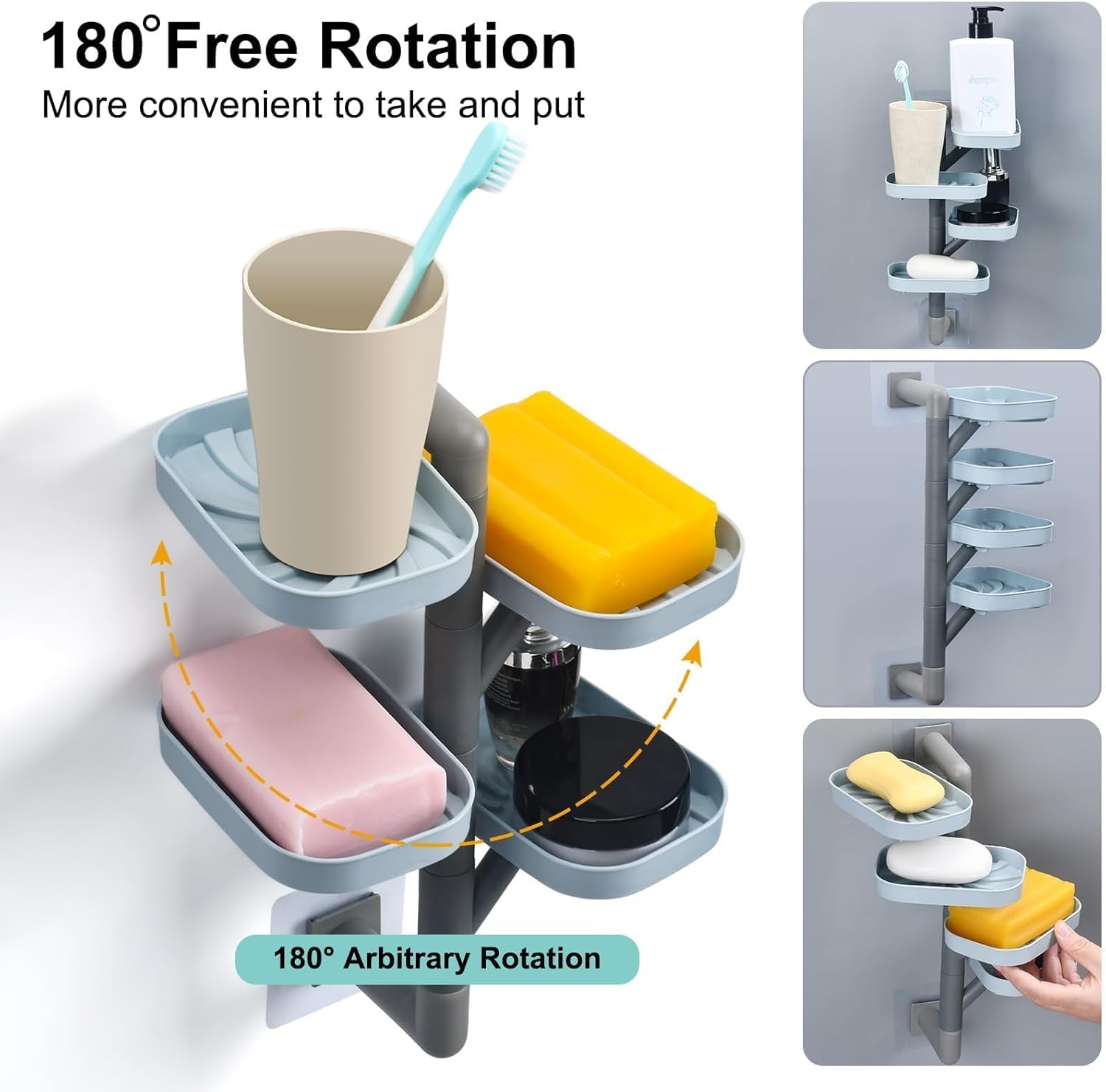 Soap Holder Four Layer Wall Mounted NO-Drilling Rotatable Self-draining