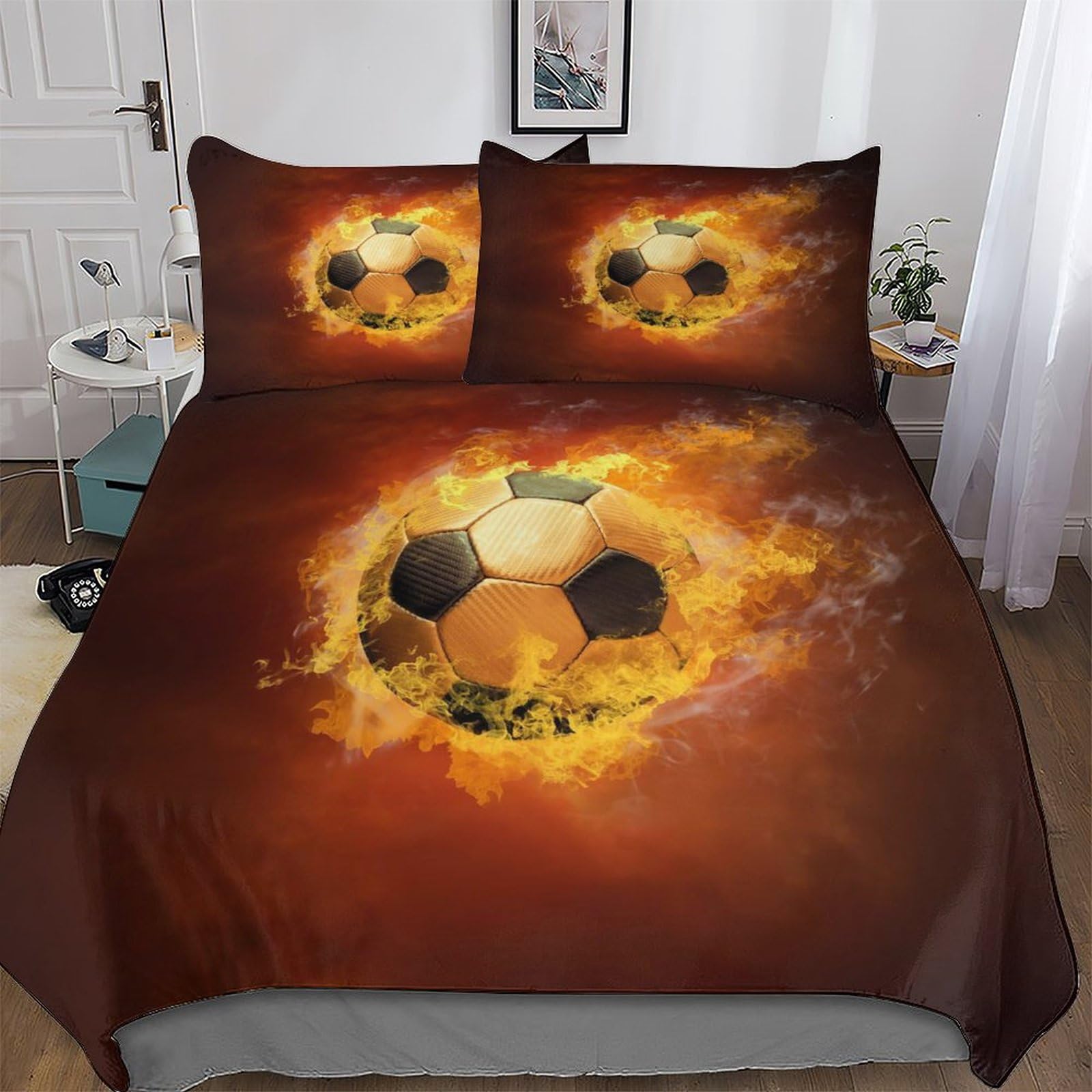 Housse de couette football 3 pièces king 220x240cm en microfibre avec taies d'oreiller