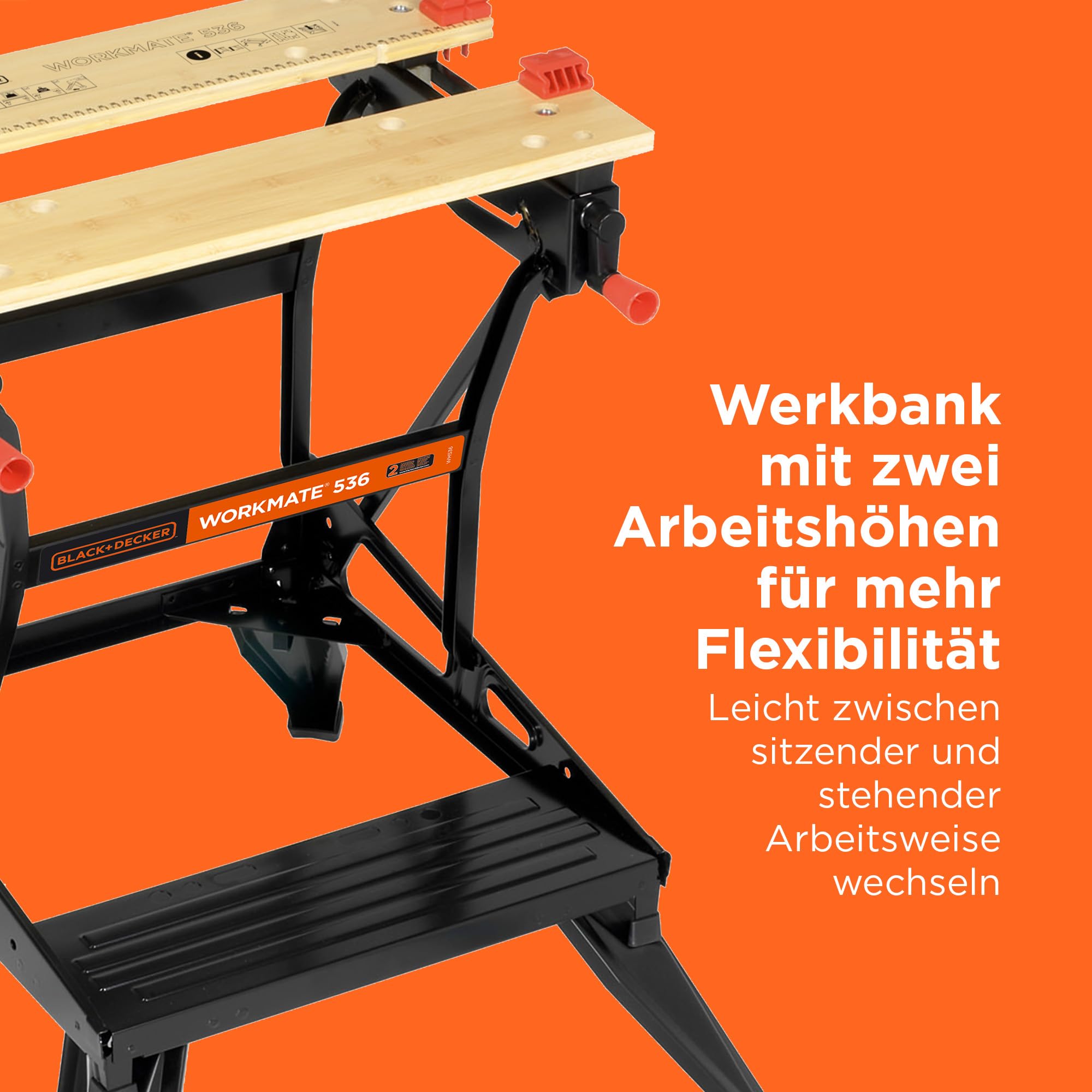 BLACK+DECKER Flexible Werkbank für Werkstatt (Sägebock Werkbank klappbar als Werkstatteinrichtung mit großer Arbeitsfläche, höhenverstellbar, bis 160kg belastbar, Arbeitsfläche: 25 x 61cm) WM536-XJ