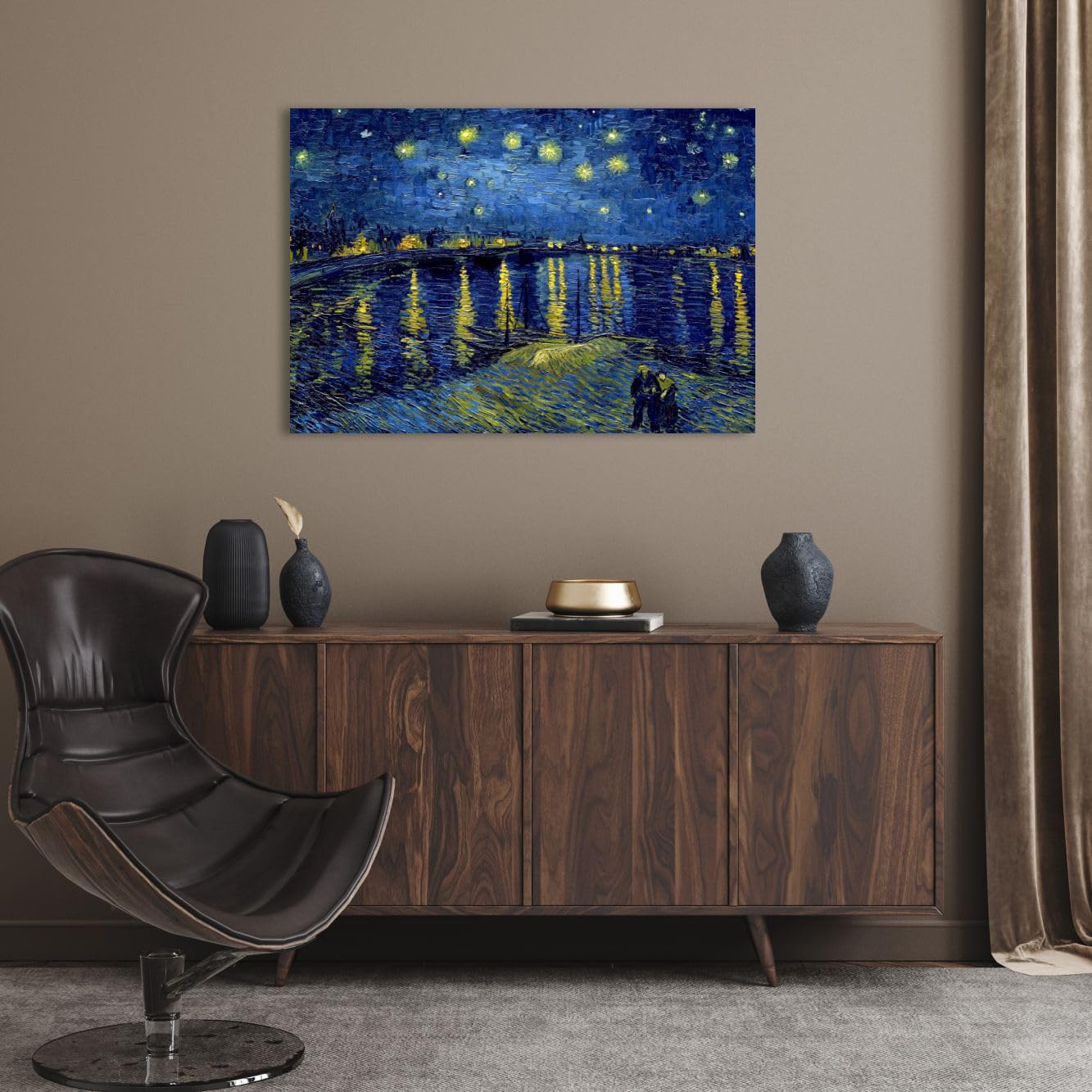 Quadri L&C ITALIA Quadro Notte Stellata sul Rodano Van Gogh 70 x 50 Stampa su Tela Canvas da Parete per Soggiorno Camera da Letto Salotto Cucina Ufficio