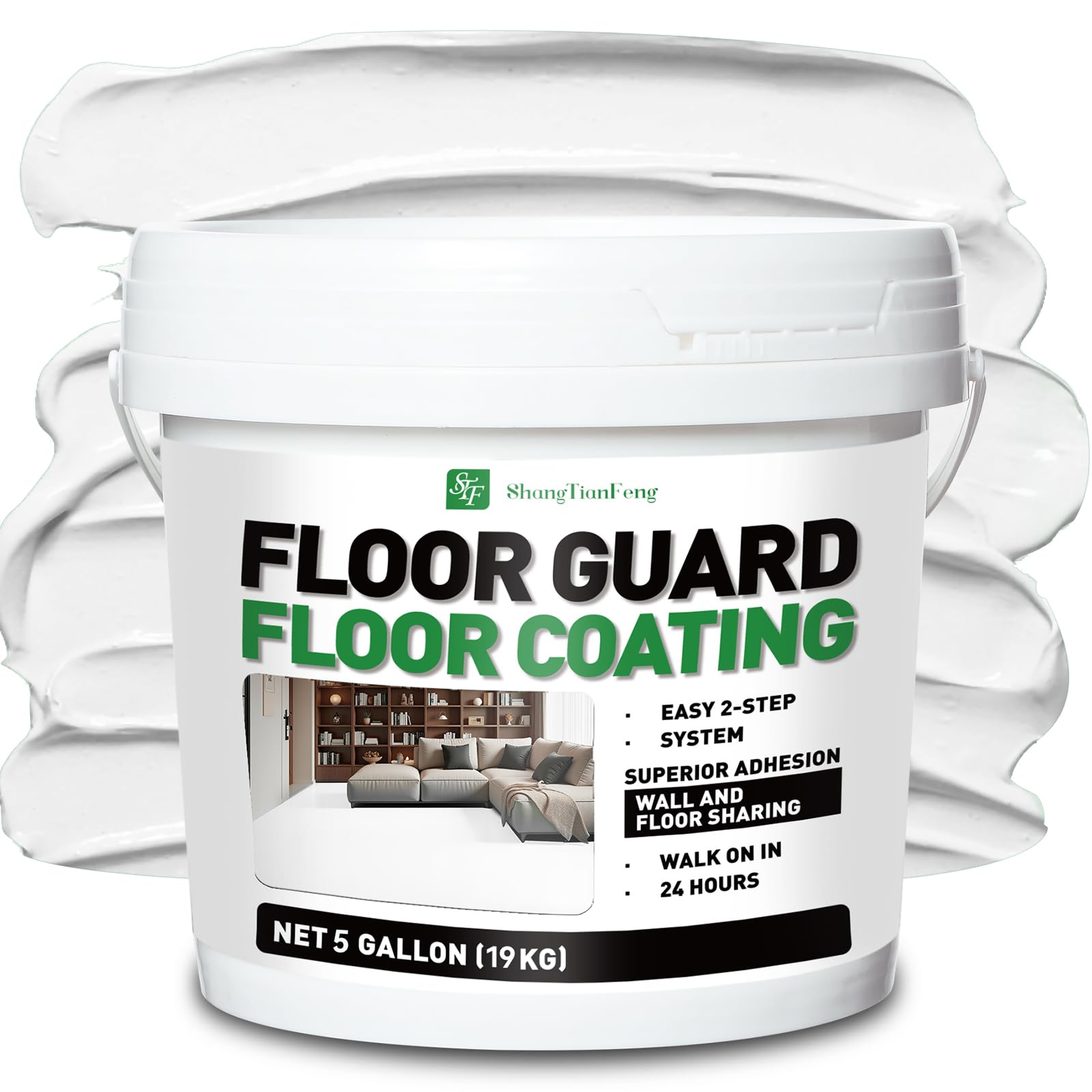 White Water-based colored sand floor&amp;Wall paint,1 Gallon,aterproof Coating, Non-Mixed Satin Paint, Suitable For Garages, Concrete, Interior&amp;exterior Walls, Household Floors