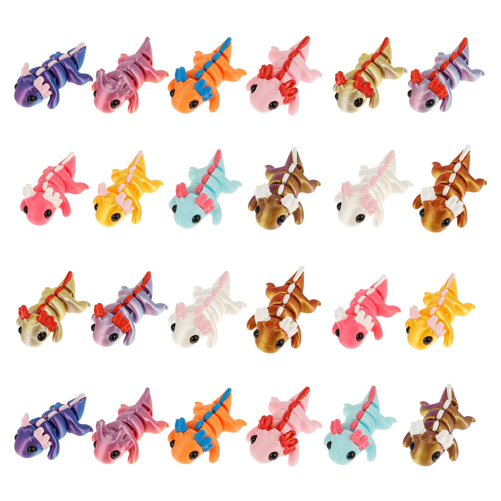 HAIJED 24Pcs 3D Printed Axolotl, 3D Printed Animals Mini Set, Figure Flexible Joint Sensory Axolotl Toy, Add Fun Animal Toy for Home Office Desk Decoration
