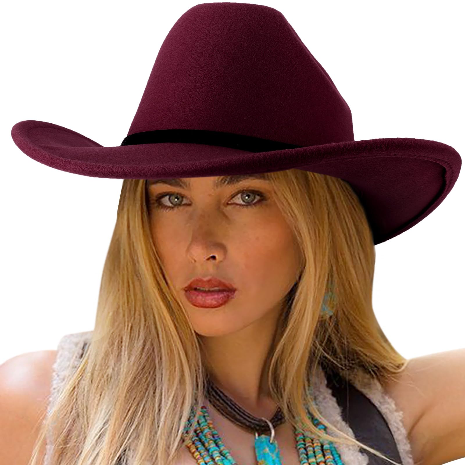 DRESHOW Wide Brim Hat Fedora for Women Belt Buckle Retro Panama Floppy Hat