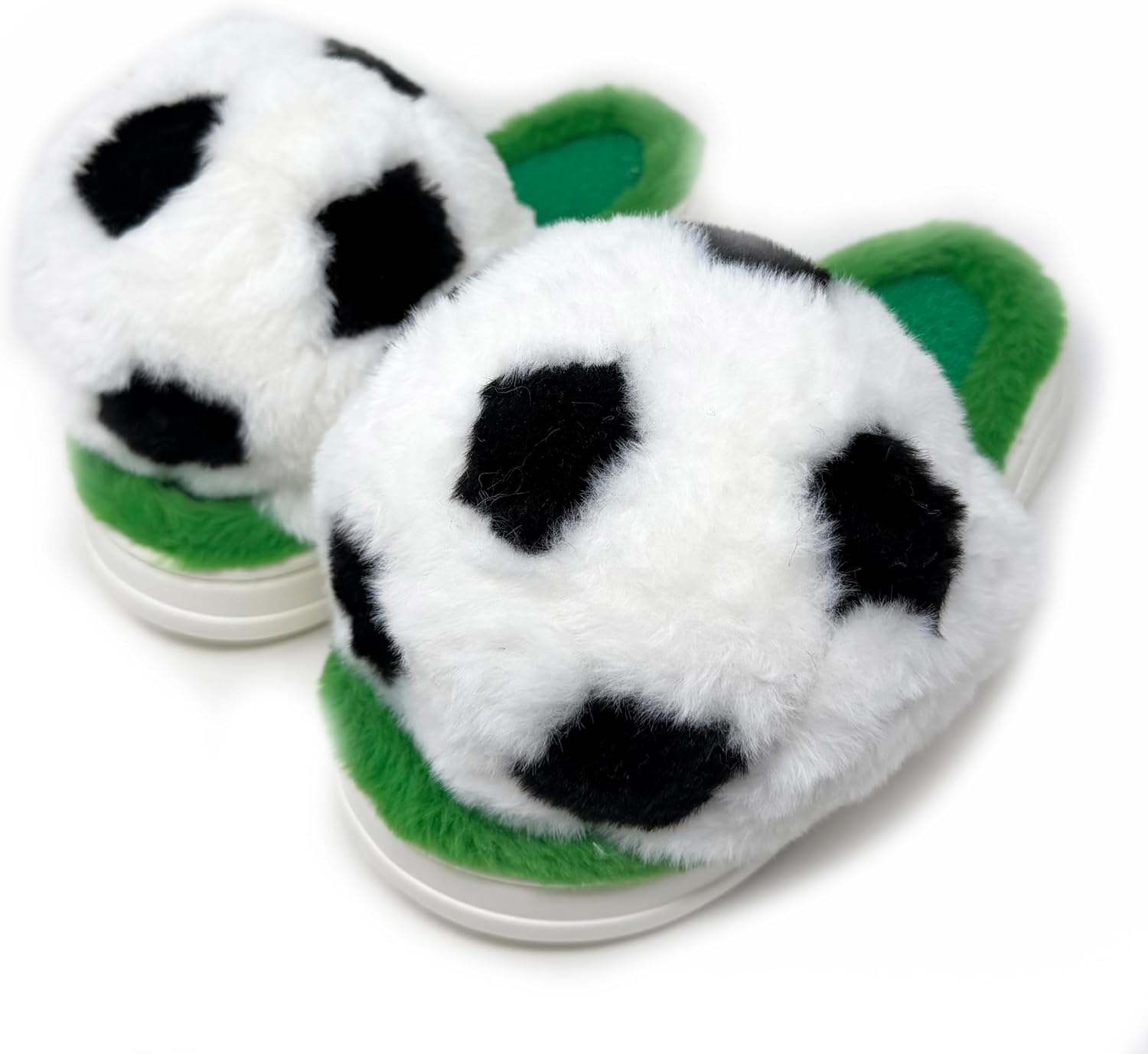 ooohyeah Women's Novelty Soccer Ball Fuzzy Slippers with Non-Slip Sole, Funny Cozy Indoor Outdoor Slides Shoes for Soccer Fans