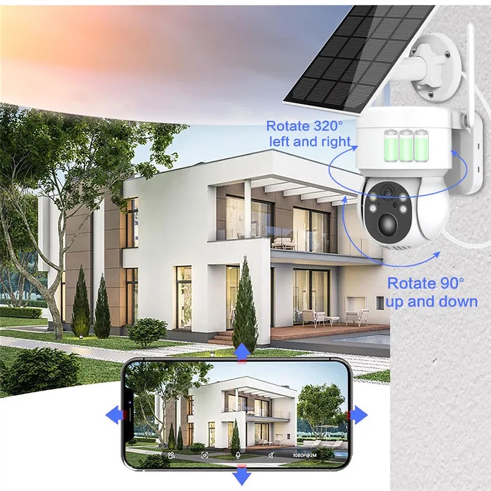 Telecamera Wifi Esterno, Telecamera PTZ Telecamera IP solare wireless esterna 1080P HD Telecamera di videosorveglianza con batteria integrata Standby prolungato ,Sicurezza, Antifurto(Wifi Camera Only)