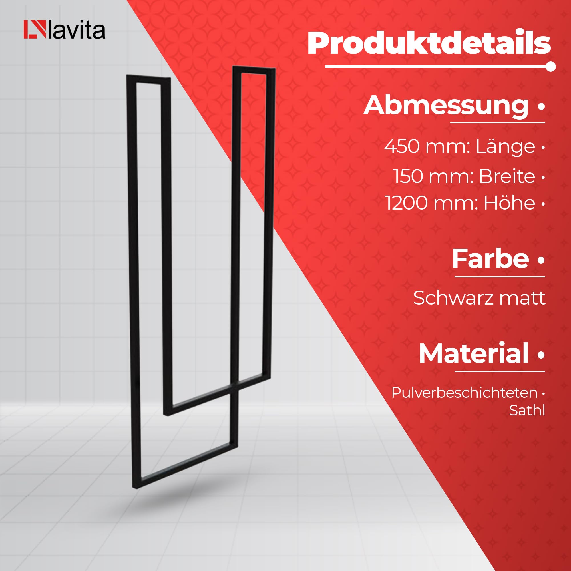 LAVITA MINDORO 1200 Toallero | Negro Mate | Diseño sencillo | Acero al carbono con recubrimiento en polvo | Ahorra espacio | Ideal para la decoración de baño pequeño | Muebles de baño | 450 x 150 x